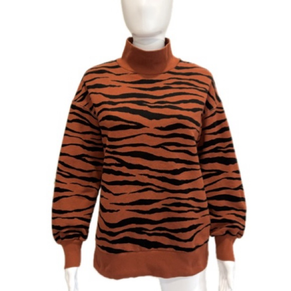 Treasure & Bond Zebra Tiger Striped Mock Tunic Oversized Sweatshirt Size XXS